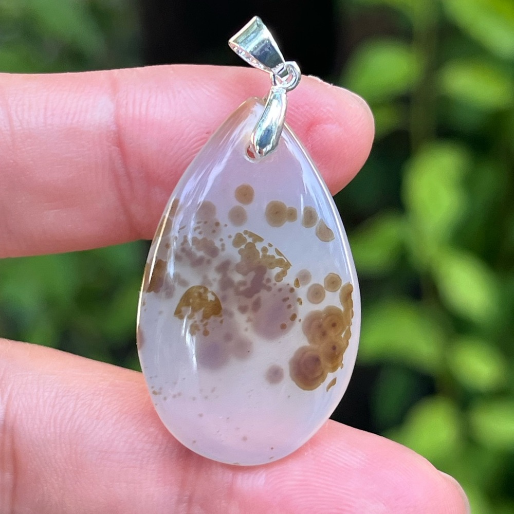 925 silver plated small dendritic agate‎ pendant 1303